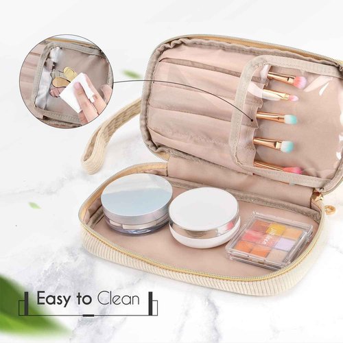 Makeup Bag for Girls Gift, Personalized Christmas Gifts Initial Women Makeup Bag for Travel, Double Layer Cosmetic Bag with Brush Organizer Preppy Make up Bag for Teen Girl Trendy - M
