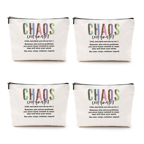4pcs Chaos Coordinator Makeup Bag Chaos Coordinator Gifts for Women Cosmetic Bag, Thank You Gifts for Women Her Moms Manager Colleagues Retirement Boss Gift, Makeup Pouch Zipper Bags