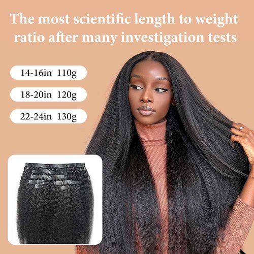 Niawigs Kinky Straight Seamless Clip Ins for Black Women Human Hair Clip In Hair Extensions Real Human Hair PU Invisible Hair Extensions 7pcs Set 22 Inch 130 Grams