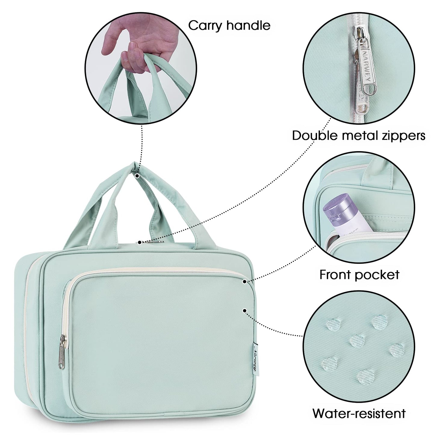 Travel Toiletry Bag for Women Large Hanging Makeup Bag Organizer Toiletries Bag for Full Size Essentials Accessories Cosmetics (Mint Green (Large))