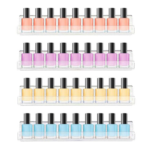 ROYALITA 4-Pack Acrylic Shelves - Nail Polish Organizer Wall Mounted Shelves, Nail Polish Rack with Removable Anti-Slip End Inserts, Nail Polish Holder for Bottles Nail Polish Display & Storage Shelf