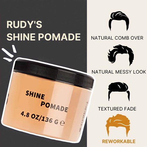 RUDY's Shine Pomade - Frizz Control with Medium Hold, Non-Greasy - Paraben Free - for Curly or Textured Hair (4.8 oz)