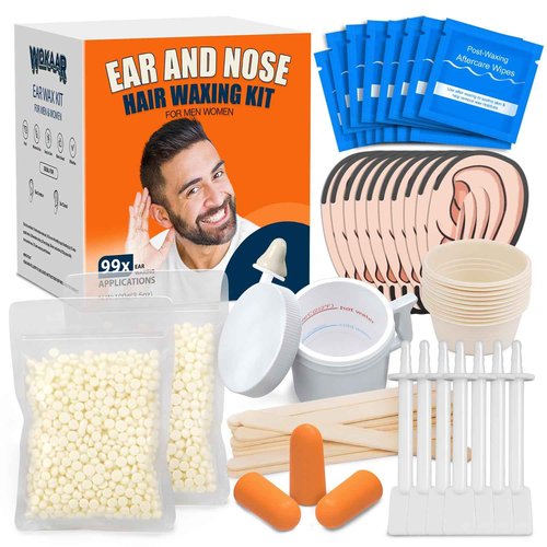 Wokaar Ear Hair Removal Kit for Nose and Eyebrow | 100 g Wax, 30 Sticks | Nose Wax Kit for Men and Women | Includes Balm Wipes,Earplugs, Ear Protectors | Lasts up to 5 Weeks | No Microwave Needed