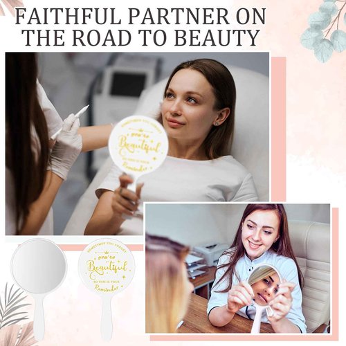 Threehoney 60 Pcs Small Handheld Mirror Bulk Inspirational Compact Portable Travel Makeup 3.94 x 2.16 Inch Mini Round Mirror with Handle Employee Appreciation Gifts for Women Coworker Friend(White)
