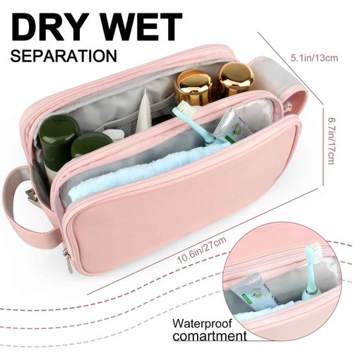 Rhea Rose Toiletry Bag for Women, Makeup Travel Bag Organizer, Large Bathroom Cosmetic bag, Traveling Dopp Kit Accessories Shower Bag, Pink