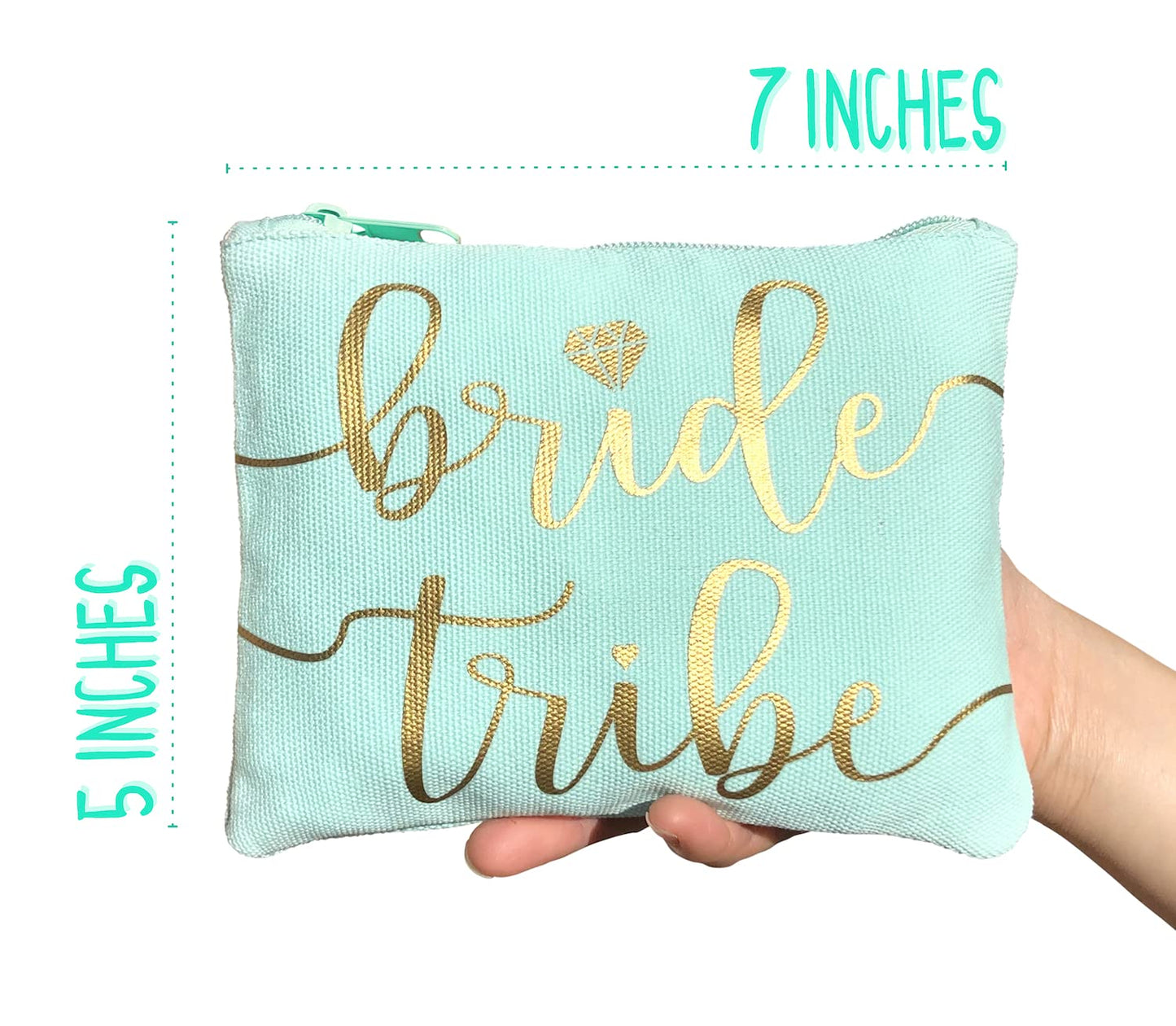 Bride Tribe Makeup Bags - Bridesmaid Favor for Bachelorette Party, Bridal Shower, Wedding. Cosmetics/Toiletries Bag, Wedding Survival Kit, Hangover Kit, Keepsake (4+1pc Bride Tribe + Bride, Mint)