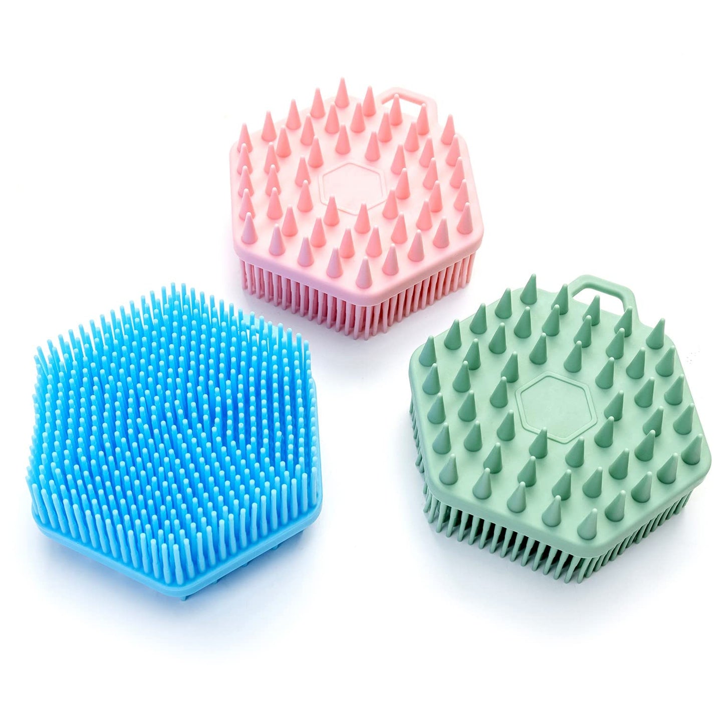 Premium Sensory Brush for Kids or Autism,Soft Silicone Body Scrubber,2 in 1 Sensory Room Occupational Therapy Sensory Brushes,Silicone Loofah,Pets Shower Brush Bath Brush Shampoo Brush（Hexagon-Blue）