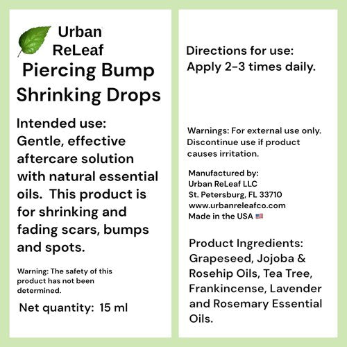 Set Urban ReLeaf Piercing Bump Shrinking Drops & Piercing Relief Solution ! Gentle, Effective Aftercare. Fast Help for Irritated, Keloid, Fussy & Problem Piercings, 100% Natural with Essential Oils.