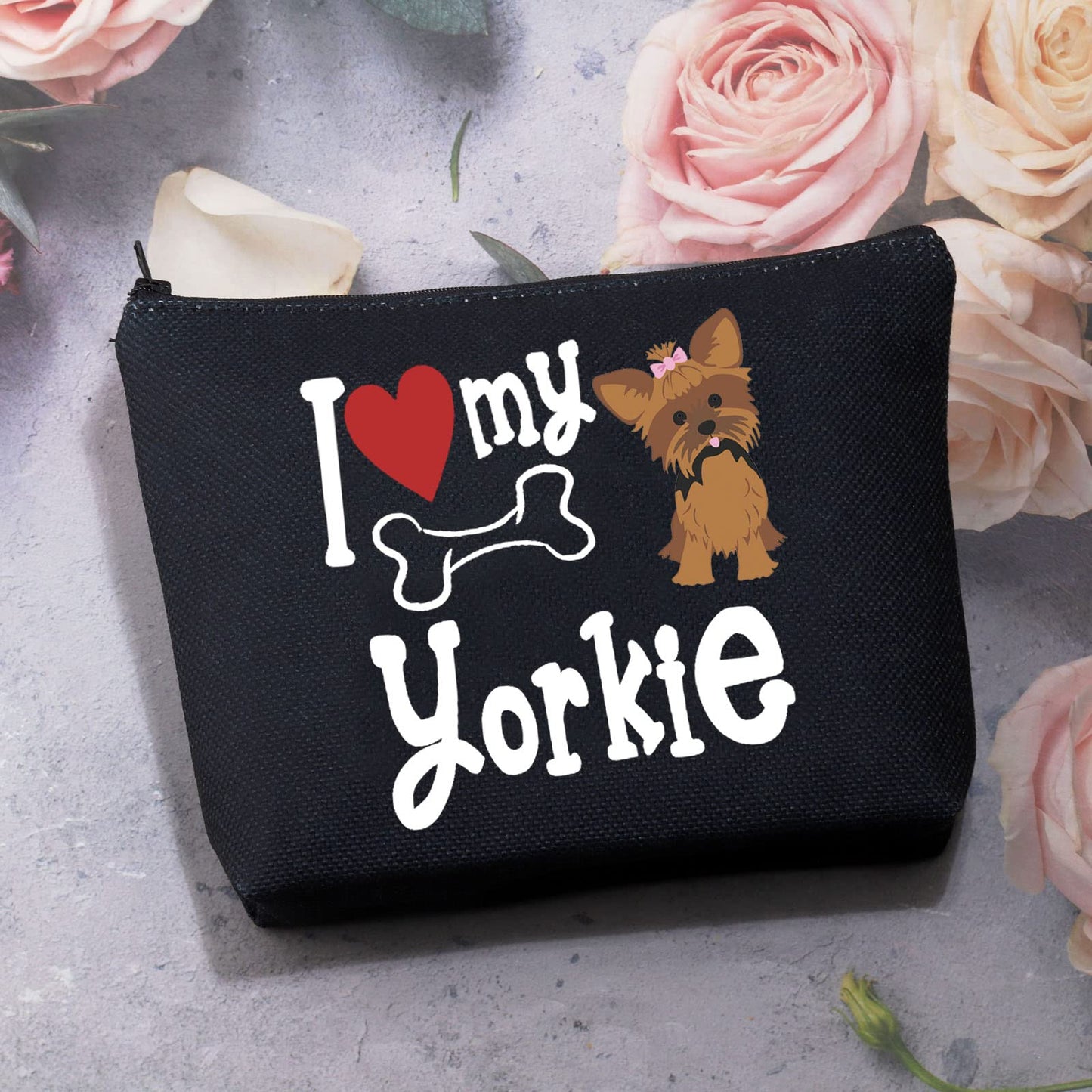 BDPWSS Yorkie Gift Yorkshire Terrier Puppy Dog Lover Cosmetic Makeup Bag Yorkie Love Gift I Love My Yorkie Waterproof Travel Pouch For Yorkie Lover Owner Yorkie Mom Gift (I love Yorkie bl)