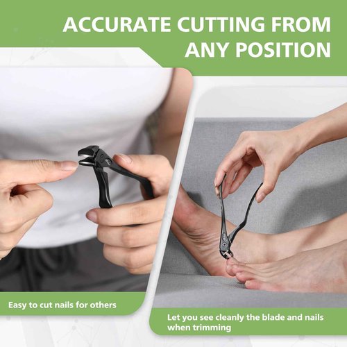 BALUCA Ergonomic Nail Clipper for Seniors - Straight Toenail Clipper for Thick Toenails and Fingernails, Long Handle Nail Clippers with Catcher, Precision Nail Trimmer for Men and Women - Black