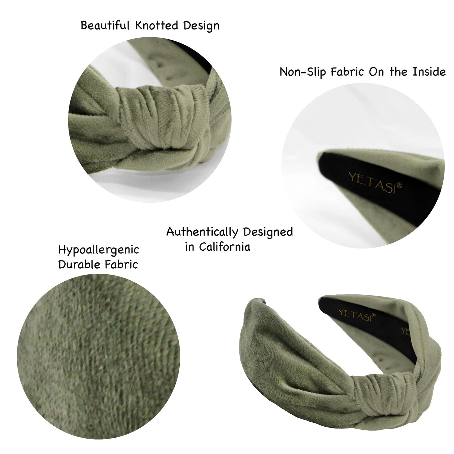 YETASI Headbands for Women Sage Green are Chic. Velvet Knotted Headband for Women are Trendy. Top Knot Headbands are Head band Made of Non Slip Material