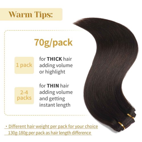Mocona Clip in Hair Extensions Real Human Hair, Dark Brown – 16 Inch 7pcs 70g/Pack, Soft Hair Extensions Real Human Hair Clip ins Straight Suitable for all Hair Types (#2 16 Inch)