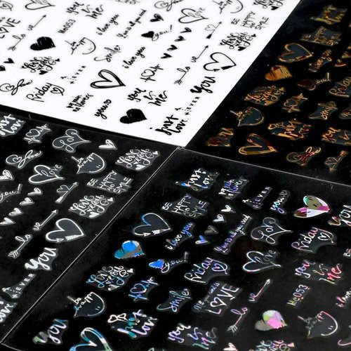 Valentine's Day Nail Stickers,Laser Love Heart Nail Decals 3D Self Adhesive Nail Art Stickers Letters Hearts Valentines Day Nail Designs Heart Stickers for Nails Women DIY Nail Supplies,6 Sheets/Set