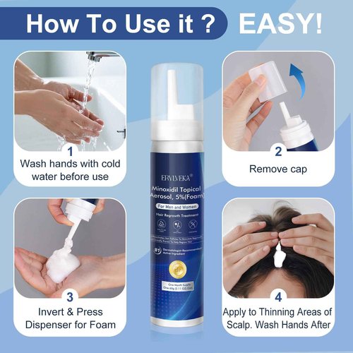 ERYLVEKA 5% Minoxidil Foam for Hair & Beard Growth – Thickening Treatment for Men & Women, 4-Month Supply (8.44oz) with Biotin, Unscented & Non-Greasy Formula