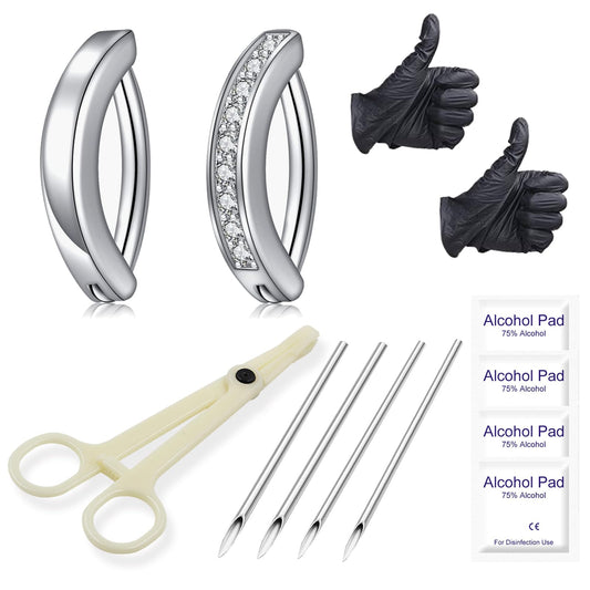 Belly Button Piercing Kit - 13Pcs Belly Piercing Kit Stainless Steel including 2pcs Belly Buttons 12G 14G Piercing Needles and Piercing Clamp Full Belly Button Piercing Tools kit for Belly Piercing