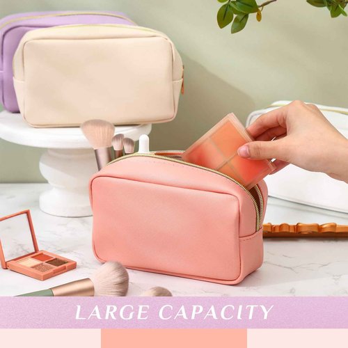 Sweetude 10 Pcs Christmas Makeup Bag Bulk Christmas Gift PU Leather Cosmetic Bag Small Skincare Toiletry Pouch with Zipper for Women Xmas Wedding Gift Favors(Pink and Purple)