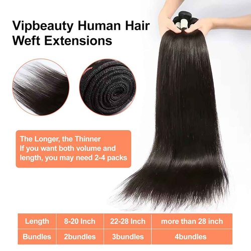 VIPbeauty Raw Straight Bundles Human Hair Bundles 14A Brazilian 1 Single Bundle Human Hair 100% Unprocessed Virgin Weave Bundles Human Hair Raw Remy Hair Bundles Natural Black 95g 18 Inch