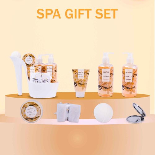 Luxury Spa Gifts for Women – 8 Pc Vanilla Scented Bath and Body Set with Bubble Bath, Lotion & More – Luxury Self Care Kit for Wife, Mom, Girlfriend, Birthday Gifts for Women by Draizee