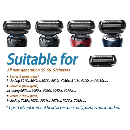 Series 5 Series 6 53B Shaver Replacement Head for New Gens S5 S6 Razors, Compatible with 6072cc, 6090cc, 6020s, 6040cs, 6075cc, 5018s, 5049cs, 5035s…(2 Count)