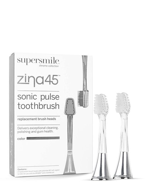 Supersmile Replacement Brush Heads for Zina45 Sonic Pulse Electric Toothbrush, Silver (Pack of 2)