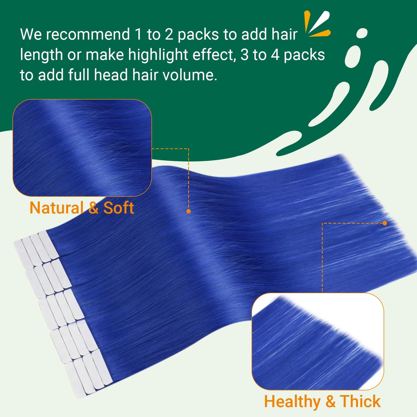 Easyouth Blue Tape in Hair Extensions Human Hair Tape ins Extensions Human Hair Colored Blue Tape in Extensions Real Human Hair Silky 14Inch 20g 10pcs