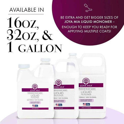 Liquid Monomer, Fast Setting Acrylic Monomer for Salon-Quality Nail Shaping and Acrylic Nail Powder Application, MMA-Free Nail Monomer with Superior Adhesion Formula, 16 oz - Joya Mia