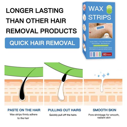 Wax Strips for Hair Removal - 80PCS Large size Body Waxing Strips Patches with 20 Bags Calming Oil Wipes Honey Depilatory Patch at Home Easy Hair Removal for Men, Women, Face, Body