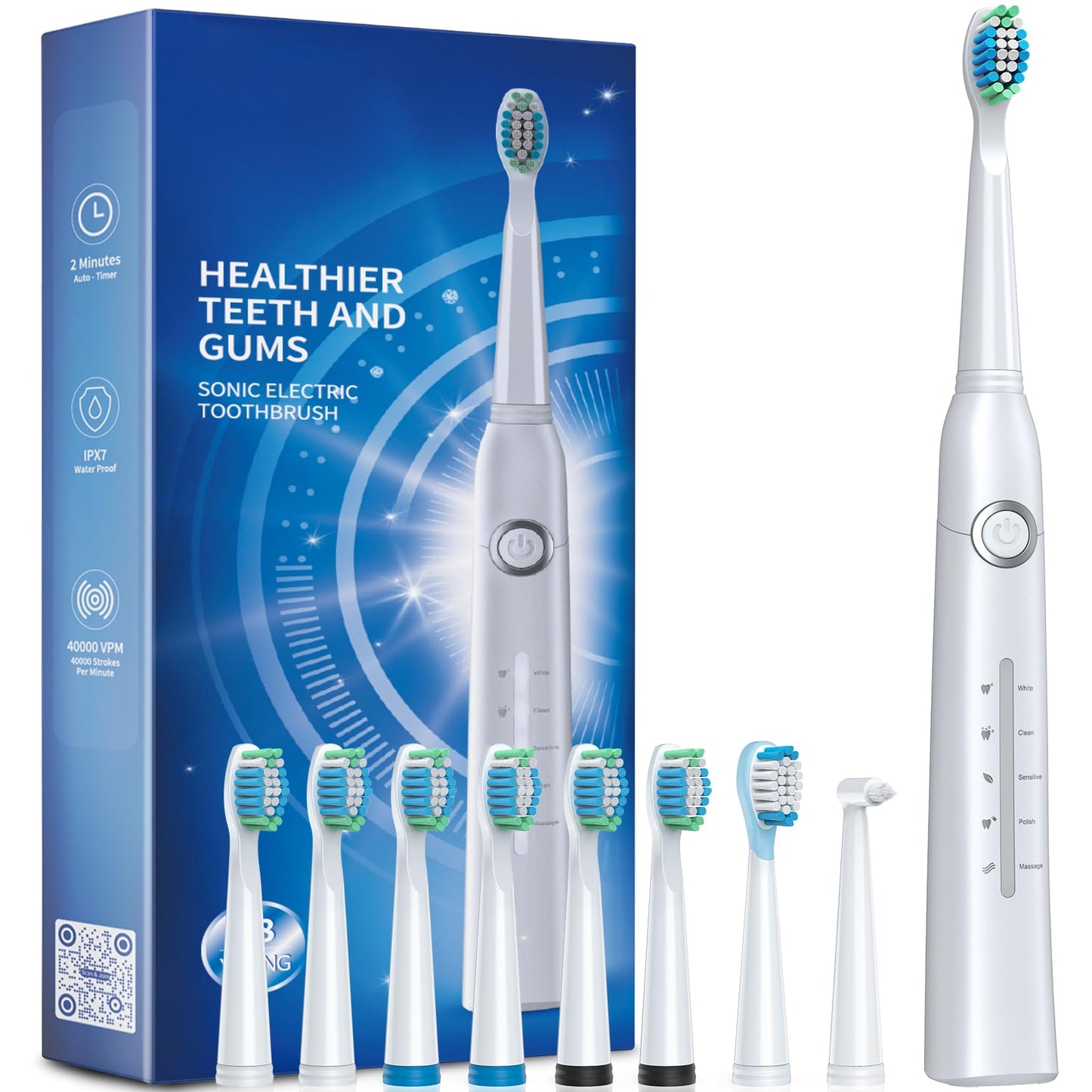 TEETHEORY Electric Toothbrush for Adults with 8 𝐁𝐫𝐮𝐬𝐡 𝐇𝐞𝐚𝐝𝐬, Sonic Electric Toothbrush with 40000 VPM Deep Clean 5 Modes, Rechargeable Toothbrushes Fast Charge 4 Hours Last 30 Days