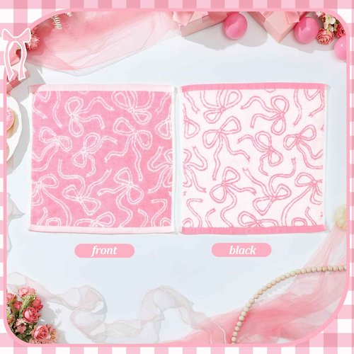 SmoothNovelty 6 Pcs Pink Bow Washcloths 100% Cotton Wash Cloths 13" x 13" Coquette Small Face Towels Absorbent Soft Hand Bath Towels for Bathroom, Spa, Kitchen Drying Cleaning (Classic Style)