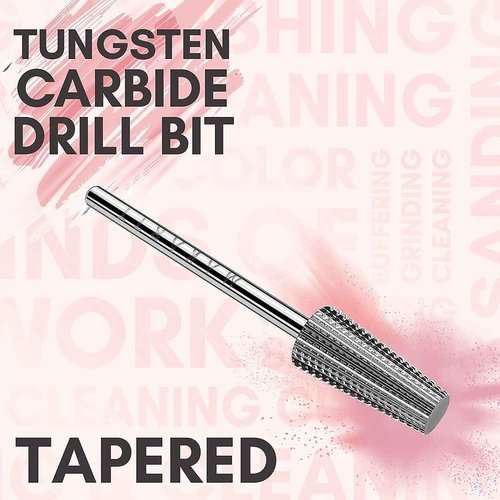 Makartt 5 in 1 Nail Drill Bits, 3/32" Shank Tungsten Carbide Tapered Drill Bits Bundle With 300Pcs Nail Drill Bits Sanding Bands #80#150#240 Grits