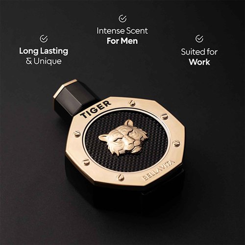 BellaVita Luxury TIGER Perfume for Men (3.38 Fl.oz) | Amber OUD, Patchouli, Bergamot, Lavender & Agarwood | Premium Lasting Men's Fragrances | Eau de Parfum gift for Men | Woody & Smooth Mens Purfume
