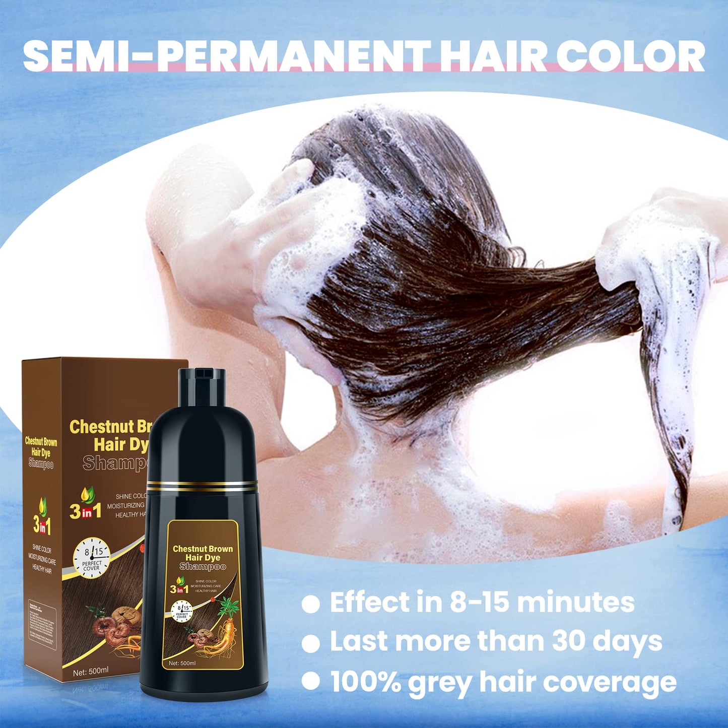 IIIMEIDU Hair Dye Shampoo Chestnut Brown Natural Herbal Hair Color Shampoo for Women, Hair Care Semi-Permanent Hair Shampoo 3 in 1 chao canas shampoo