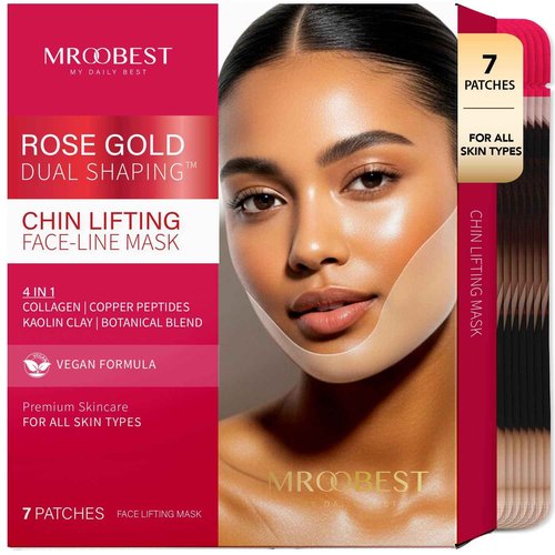 V Line Lifting Mask with Rose Gold - Copper Peptides Jawline Shaper with Collagen and Botanical Blend - Double Chin & Neck Tightening Mask for Face - 7 Pack