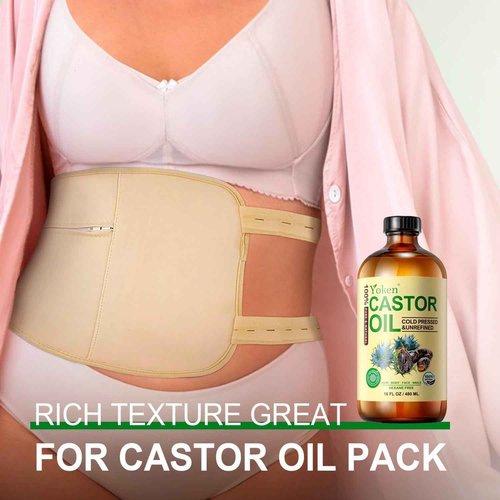 Yoken Organic Castor Oil in Glass Bottle 16 fl oz & Vitamin E Oil 8 fl oz Set | 60,000 IU Vitamin E oil for Scars Skin, Hexane Free Cold Pressed Castor Oil for Hair, Eyelashes, Face, Body Moisturizer