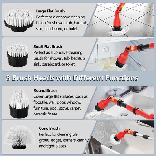Uniqwamo Replaceable Brush Heads Set, 9 Pack Brush Heads for Electric Spin Scrubber, Brush Heads for Uniqwamo Battery Powered Scrubber, Electric Shower Scrubber for Cleaning Bathroom, Kitchen, Car