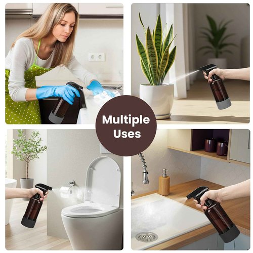 Glass Amber Spray Bottles with Silicone Sleeve, 2 Pack 16.9oz Refillable Containers with Adjustable Spray Nozzles, Empty Spray Bottle for Cleaning Solutions, Hair, Plants, Essential Oils (Black+Grey)