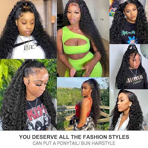 360 Lace Front Wigs Human Hair Hidden Strap Deep Wave Lace Front Wigs Human Hair Pre Plucked with Drawstring 180% Density Deep Wave Wig 360 Glueless HD Full Lace Front Wigs for Women 26 Inch
