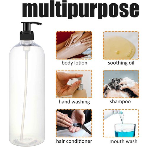 BPFY 6 Pack 32 oz Shampoo and Conditioner Dispenser Bottles with Pump for Conditioner, Soap, Lotions, 32 oz Empty Plastic Pump Bottle Dispenser with Labels Funnel, Chalk,Pen