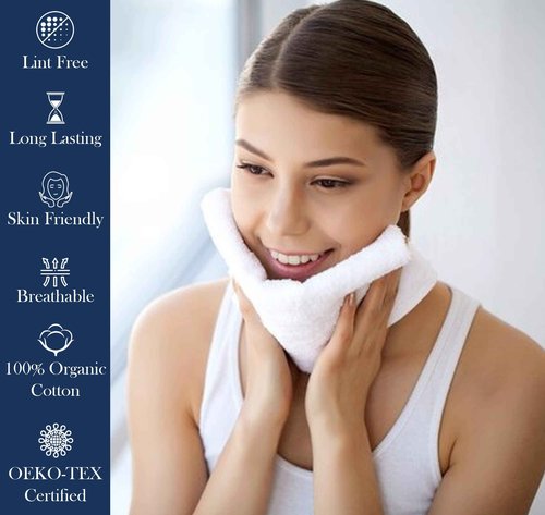 Delara Organic Cotton Luxuriously Plush Washcloths Pack of 6 | GOTS & Oeko-TEX Certified | Premium Quality Face Towels | Feather Touch Technology|650 GSM Long Staple|Soft, Quick Dry & Ultra-Absorbent
