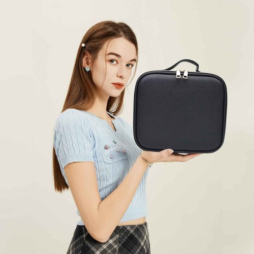 MORMID Travel Makeup Bag with LED Lighted Mirror, Travel Makeup Organizer,3 Color Setting Cosmetic Makeup Box, Adjustable Dividers and Brush Holder（black）