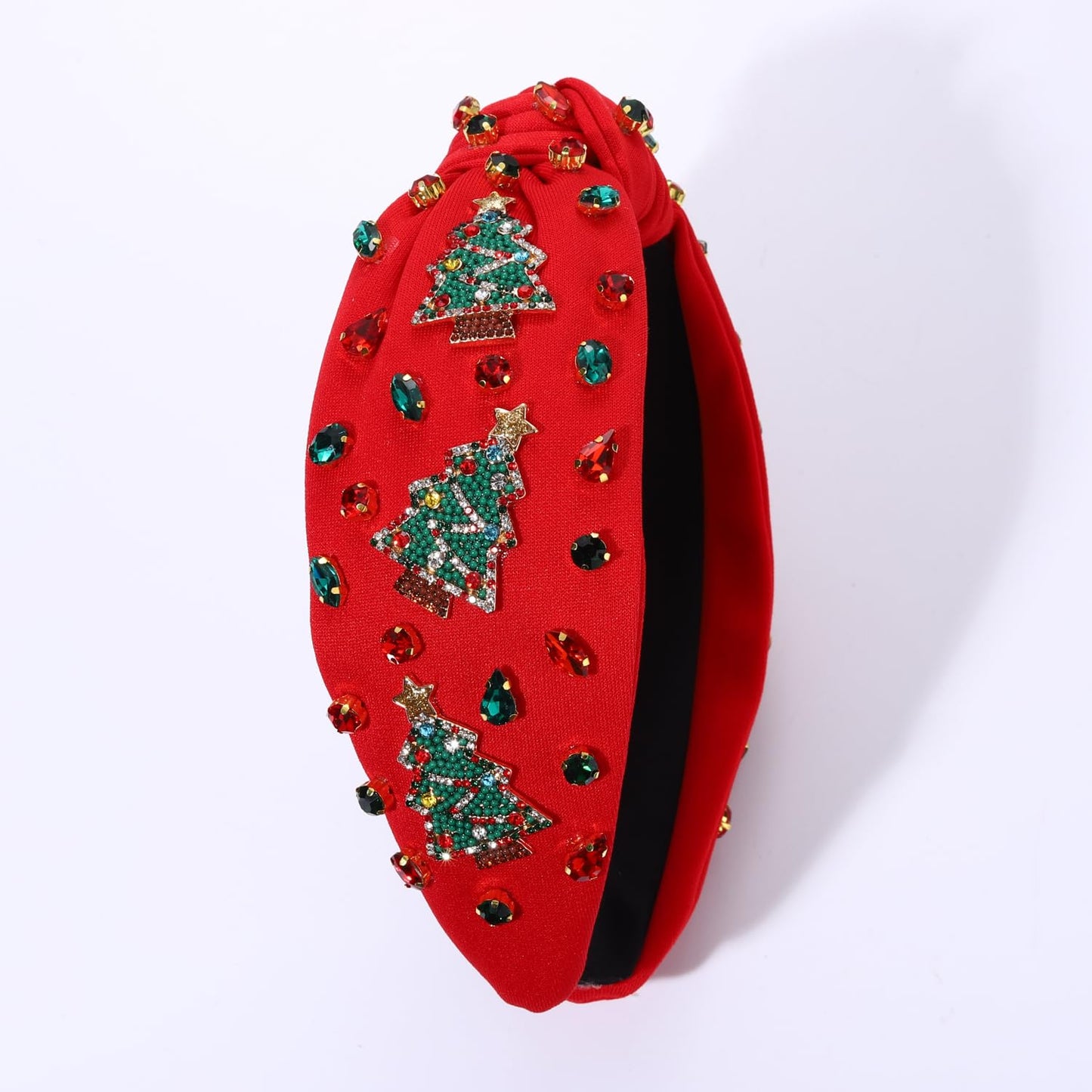 Christmas Headband for Women Jeweled Xmas Plaid Headband Embellished Crystal Pearl Knotted Headbands Wide Top Knot Holiday Headband Christmas Hair Accessories Holiday Outfits Gifts (Christmas Tree 7)