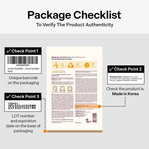 Torriden CELLMAZING Vita C Facial Mask (10 Sheets) | Radiance & Glow Boosting Korean Sheet Mask | 5D Vitamin C + Niacinamide | Great Holiday & Christmas Gift Stocking Stuffer
