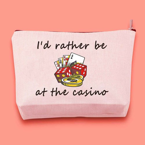 JXGZSO Gambler Gift I'd Rather Be At The Casino Makeup Bag Lucky Dice Pouch Bag Casino Lover Gifts