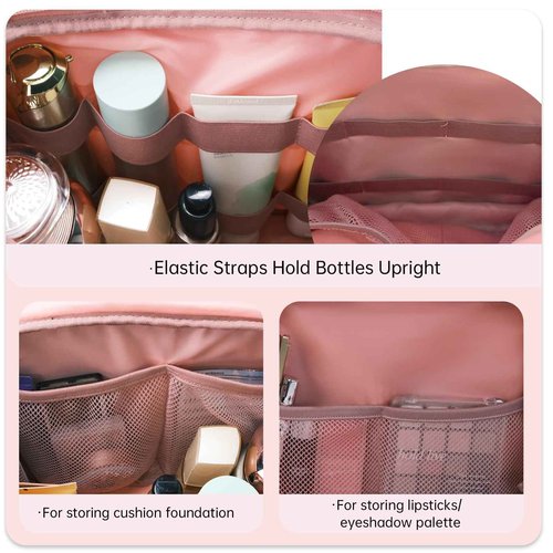 SMONT Toiletry Bag for Traveling Women, 11.5" Large Travel Makeup Toiletries Skincare Bag, Big Cosmetic Cosmetiquera Pink