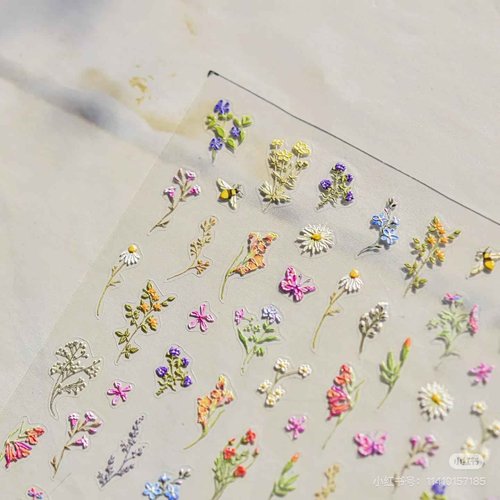 Dedyel Rural Wildflowers Nail Stickers 5D Embossed Wildflower Nail Stickers Spring Summer Red Yellow Blue White Flower Design Nail Art Decoration for Women Girls Kids
