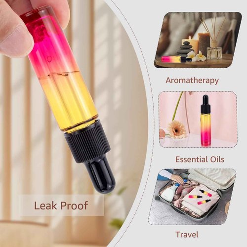 Newzoll 10Pcs 10ml Glass Eye Dropper Bottles, 1/3oz Travel Refillable Perfume Vials for Essential Oils &Tincture, Leak Proof Multi-Color Gradient, Portable DIY Containers with 5ml Plastic Pipettes