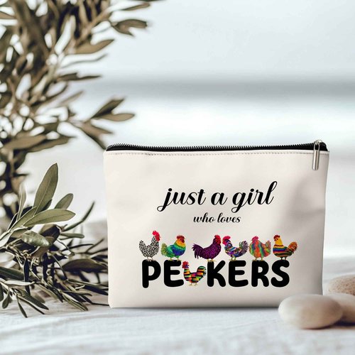 Rone168 Chicken Gifts Makeup Bag for Women, Funny Organizer Bag for Chicken Lovers, 10x7 Inches