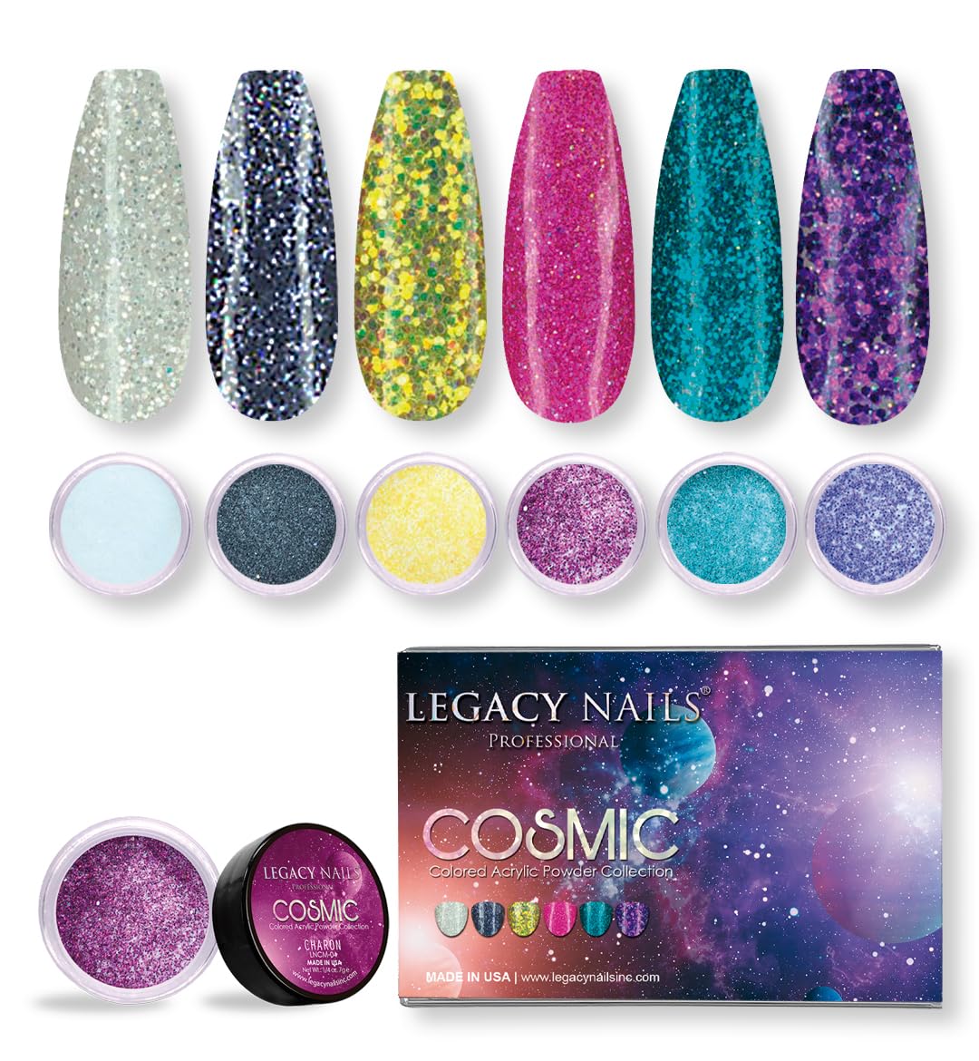 Legacy Nails Professional COLLECTION Acrylic Powder Kit 6 Colors Nail Art Set for Manicure DIY for Dip & Acrylic Nail Extensions (COSMIC COLLECTION)