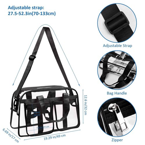 Enkrio Large Clear Tote Bag Clear Duffle Toiletry Bag with Zipper Transparent See Through Bag for Work Sports Gym Beach (Black)