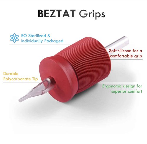 BEZTAT 1.25 Inch Ultra Premium Red Soft Silicone Grip w/Long Clear Disposable Tubes & Tips- 15 Pack, Round Tip (7RT)